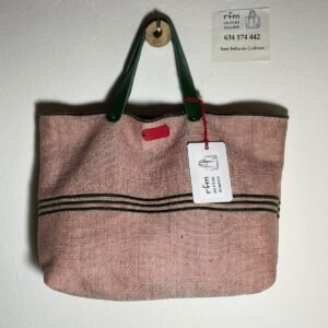bolso lino rosa bordados negros