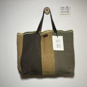 bolso lino combinado marrón beig y gris