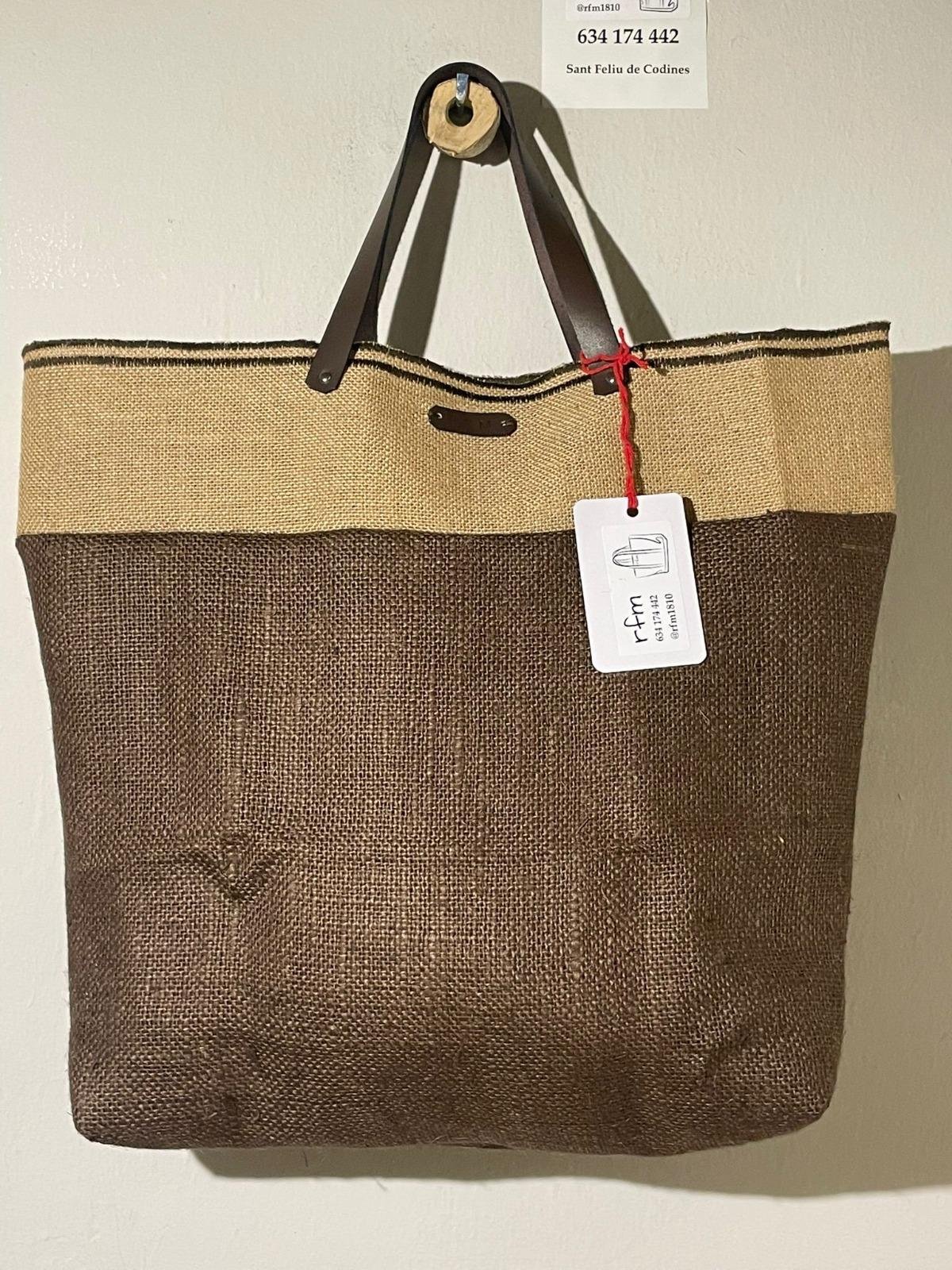 bolso yute marrón y beig combinado