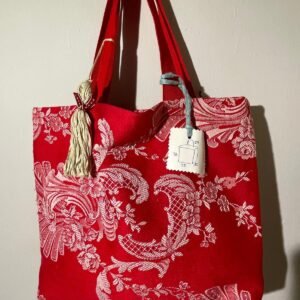 bolso algodón tela colchonera roja con dibujos toile de jour