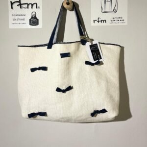 bolso lino blanco estampado con lazos negros