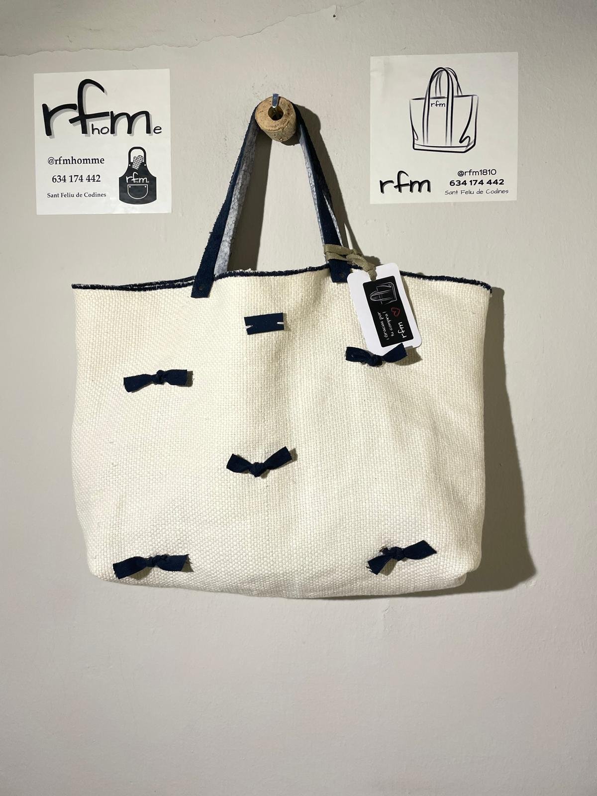 bolso lino blanco estampado con lazos negros