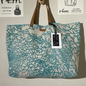 bolso lino estampado coral azul y blanco