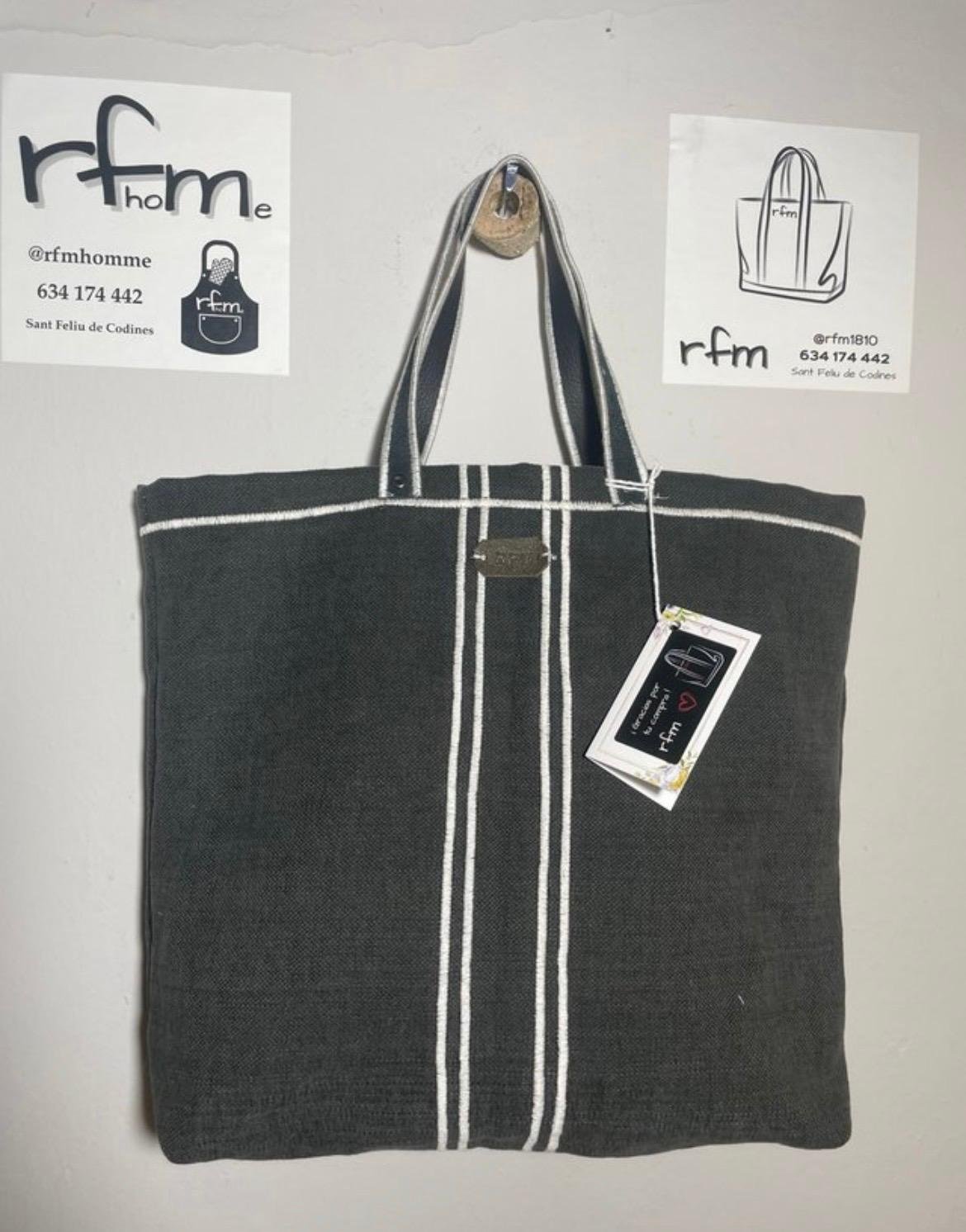 bolso algodón negro con bordados blancos