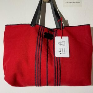 bolso algodón rojo con bordados azules