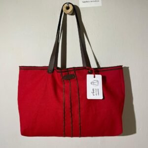bolso algodón rojo con bordados marrones