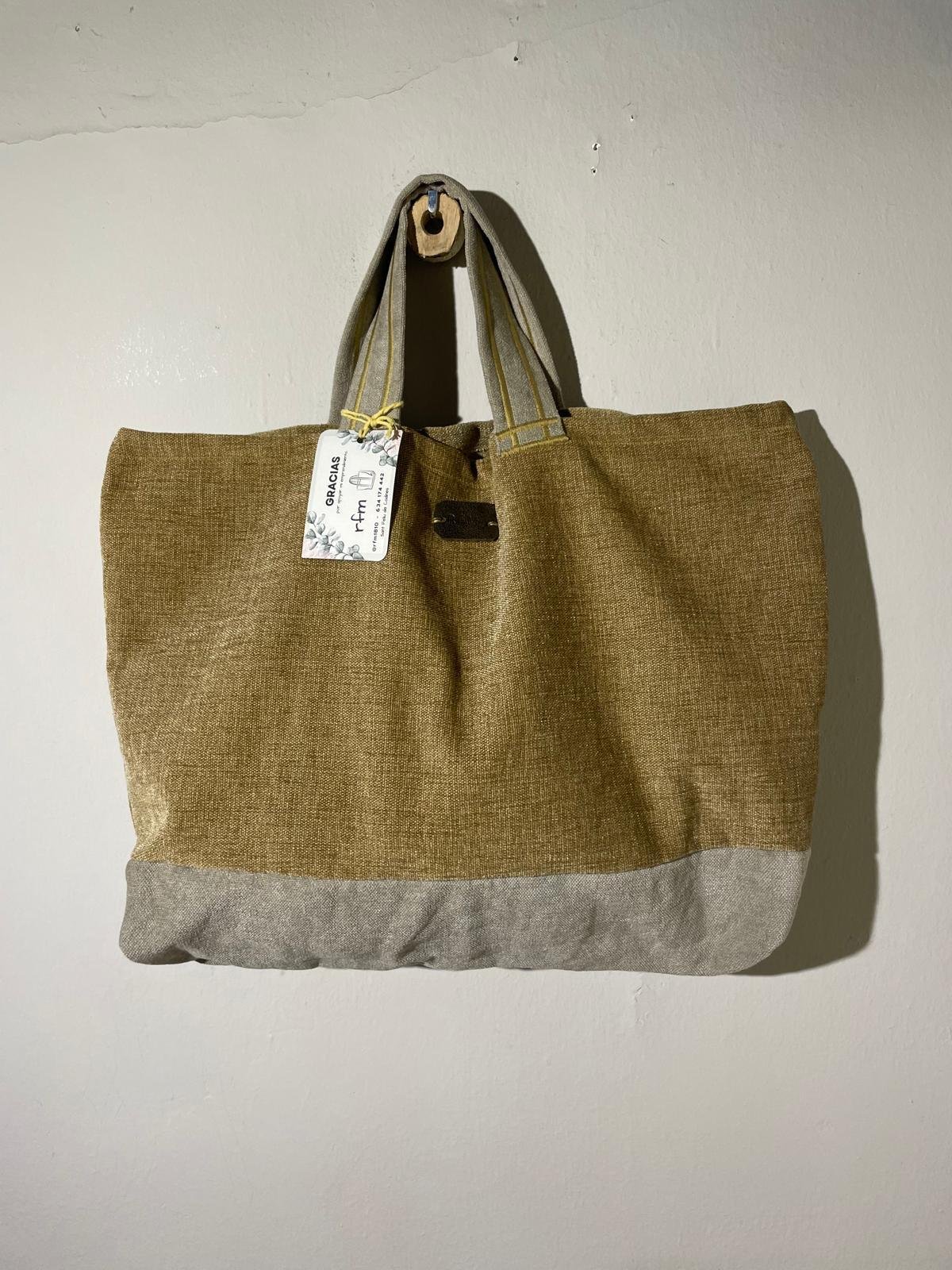 bolso beig de lino velour combinado