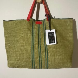 bolso lino verde con bordados verdes