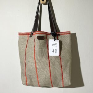 bolso lino gris con bordados rojos