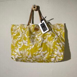 bolso lino estampado de flores amarillo y blanco