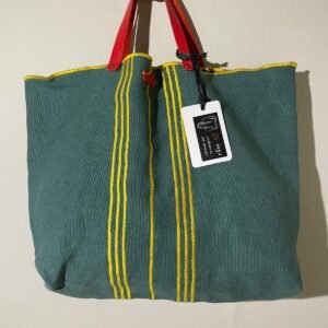 bolso lino verde con bordados amarillos