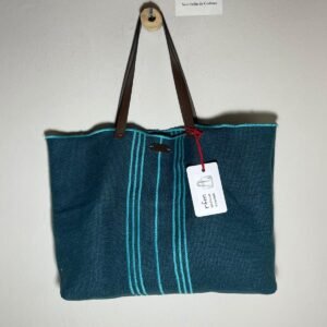 bolso lino verde con bordados verdes