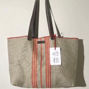 bolso lino gris con bordados naranja