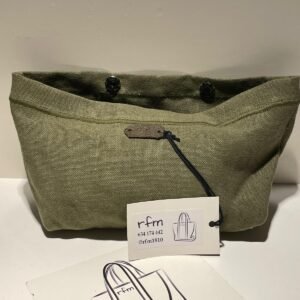 neceser de lino verde kaki con bordado verde kaki