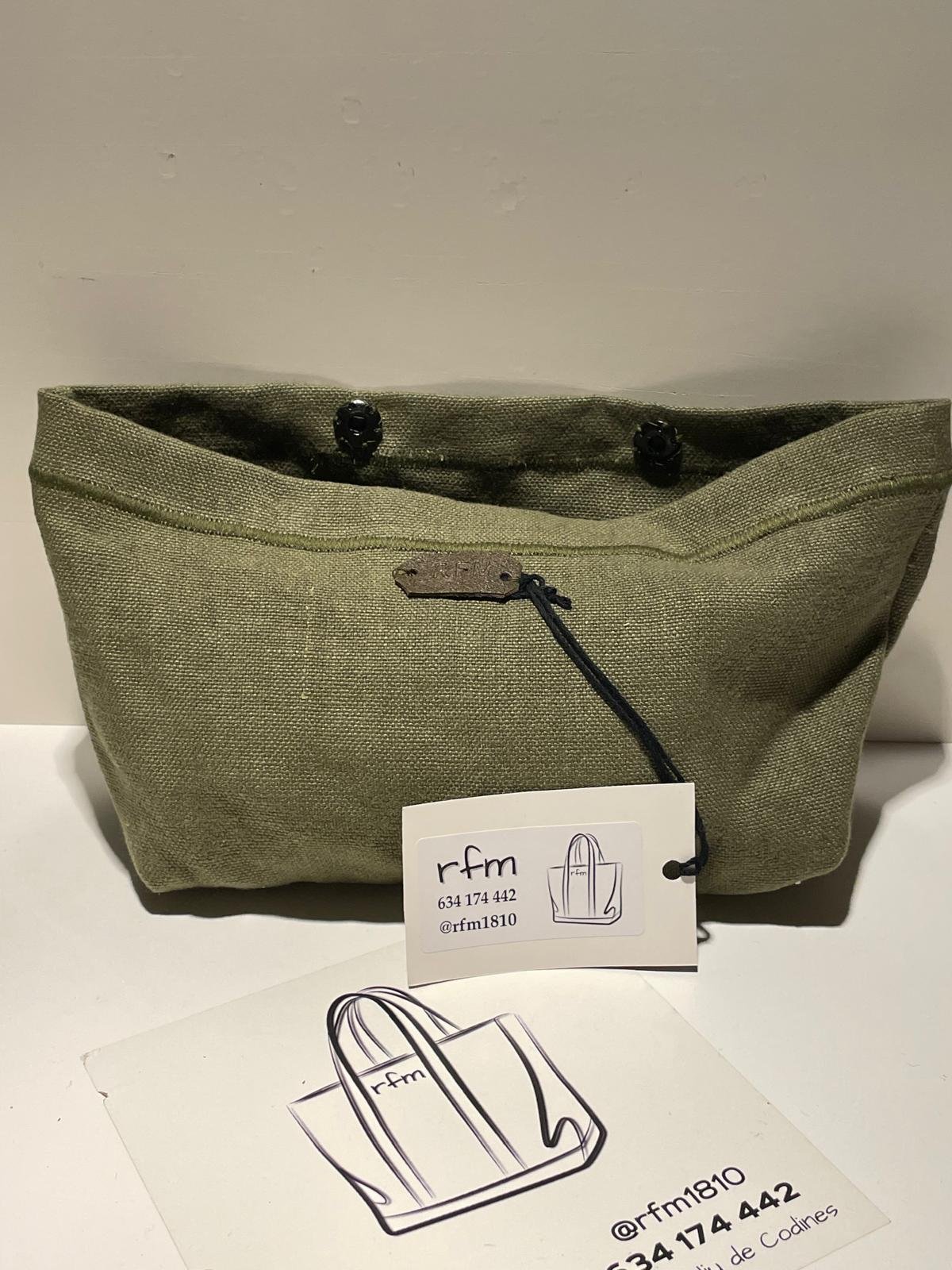 neceser de lino verde kaki con bordado verde kaki