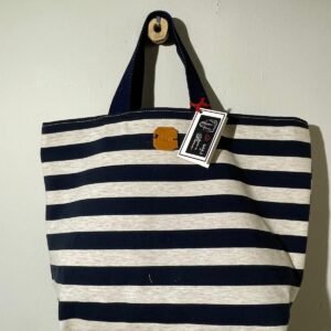 bolso algodón con interior plastificado azul marino y blanco