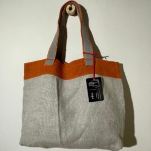 bolso lino gris y naranja combinado