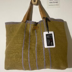 bolso lino verde con bordados lila