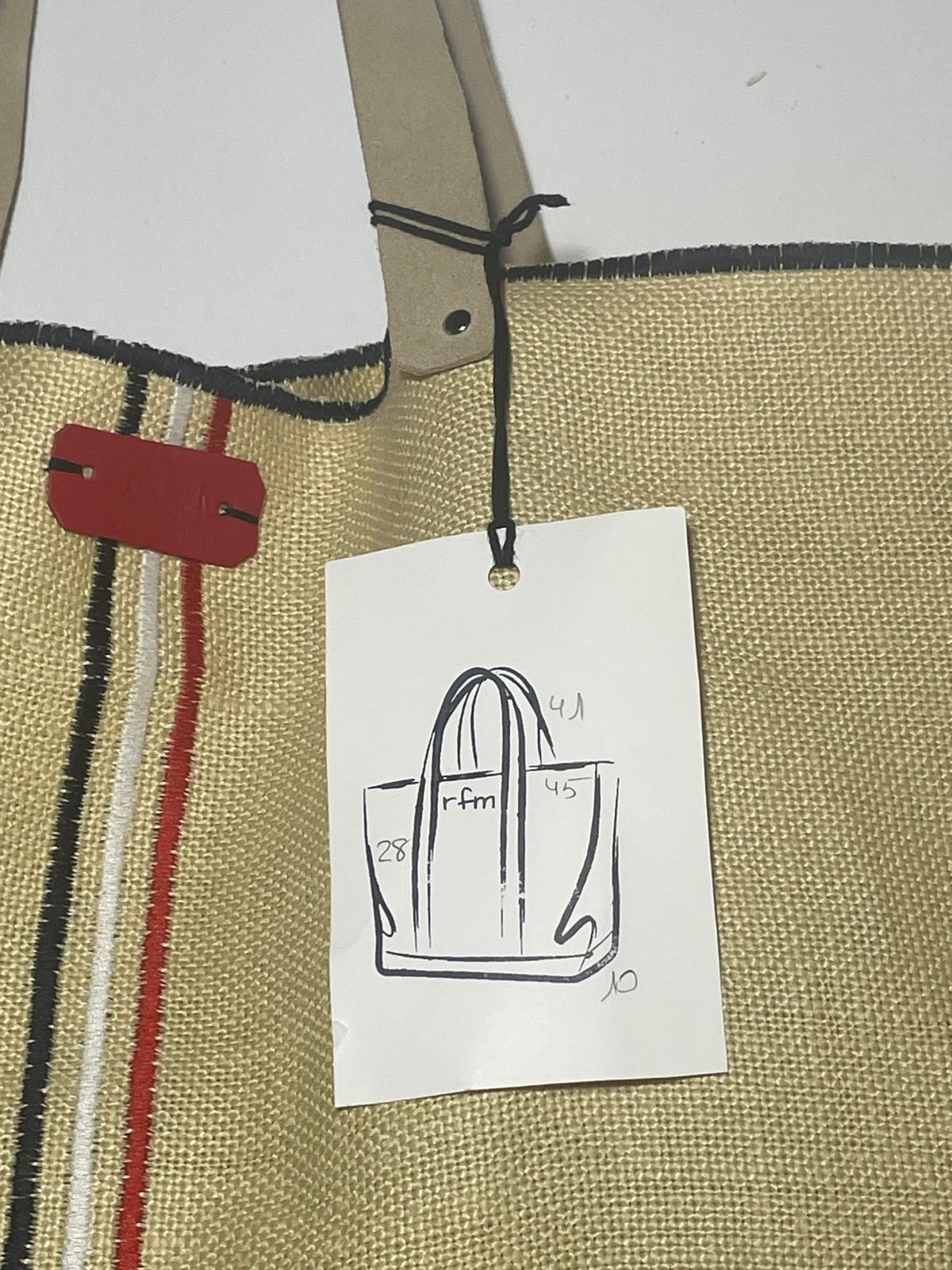 bolso lino beig con bordados bandera francesa - Imagen 2