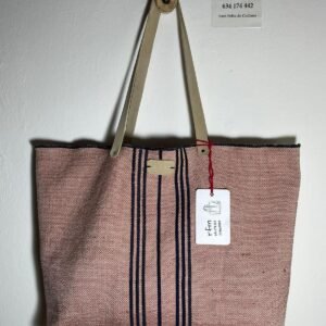 bolso lino rosa bordados azul marino
