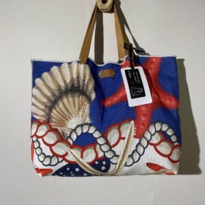 bolso algodón y lino estampado marino