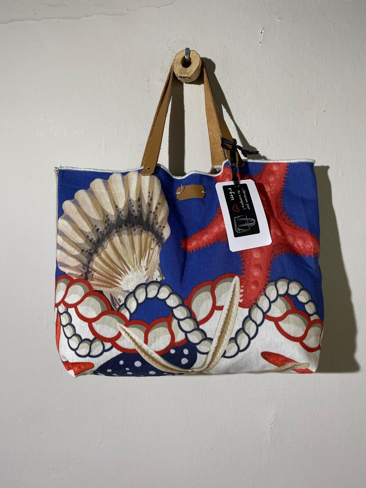 bolso algodón y lino estampado marino