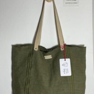 bolso lino verde con bordados verdes