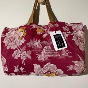 bolso algodón tela colchonera con bordados burdeos