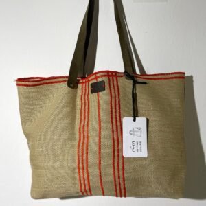 bolso lino beig con bordados rojos