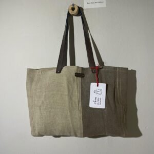 bolso lino marrón y beig combinado