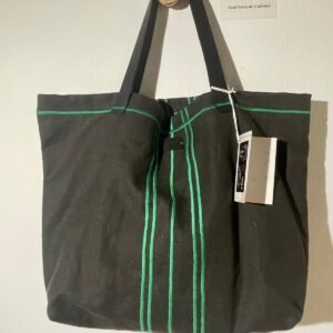 bolso algodón negro con bordados verdes