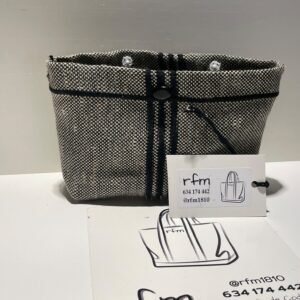 neceser de tweed fino gris con bordados negros bolso a juego en mi perfil
