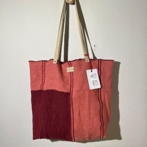 bolso lino rosa y burdeos combinado
