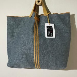 bolso lino azul bordados naranja