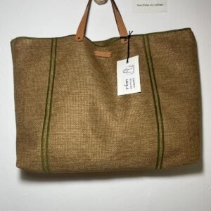 bolso lino marrón bordados kaki