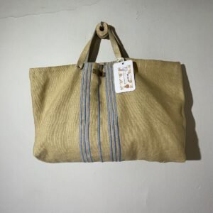bolso lino beig bordados azul cielo