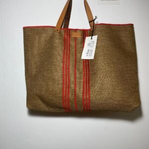 bolso lino marrón bordados rojos