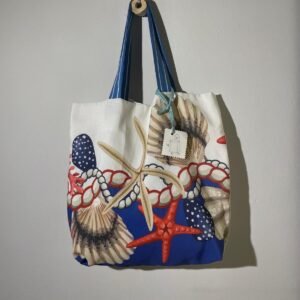 bolso lino y algódon estampado marino