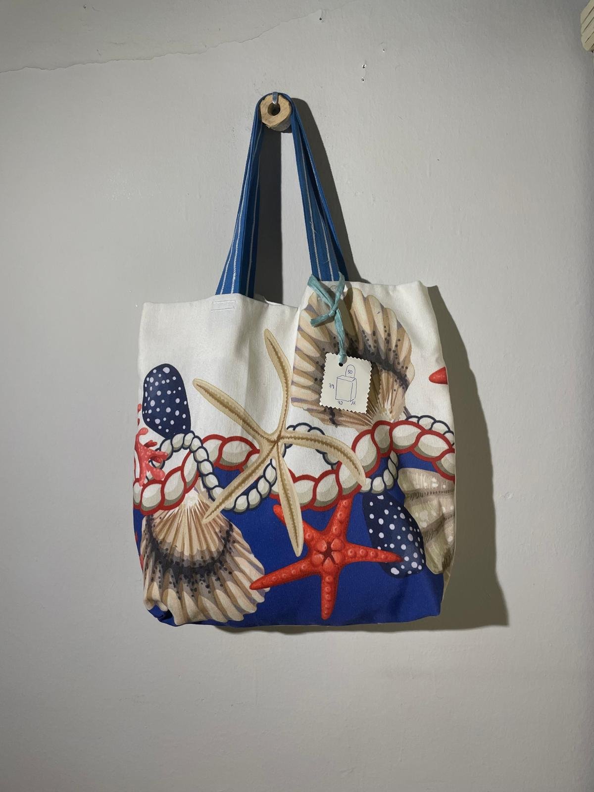 bolso lino y algódon estampado marino