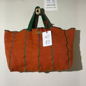 bolso lino naranja con bordados verdes