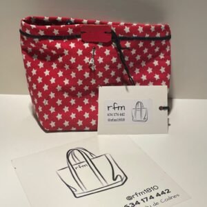 neceser de algodón rojo con estampado estrellas con bordados