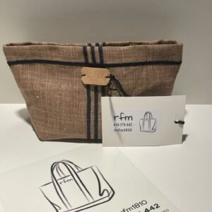 neceser de lino con bordados azul marino bolso a juego en mi perfil