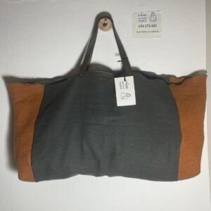 bolso lino combinado marrón y gris