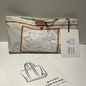 neceser de algodón con bordados caldera y aplique de ganchillo