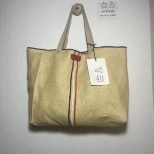 bolso lino beig con bordados bandera francesa