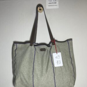 bolso algodón gris con bordados lila