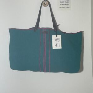 bolso lino verde con bordados lila