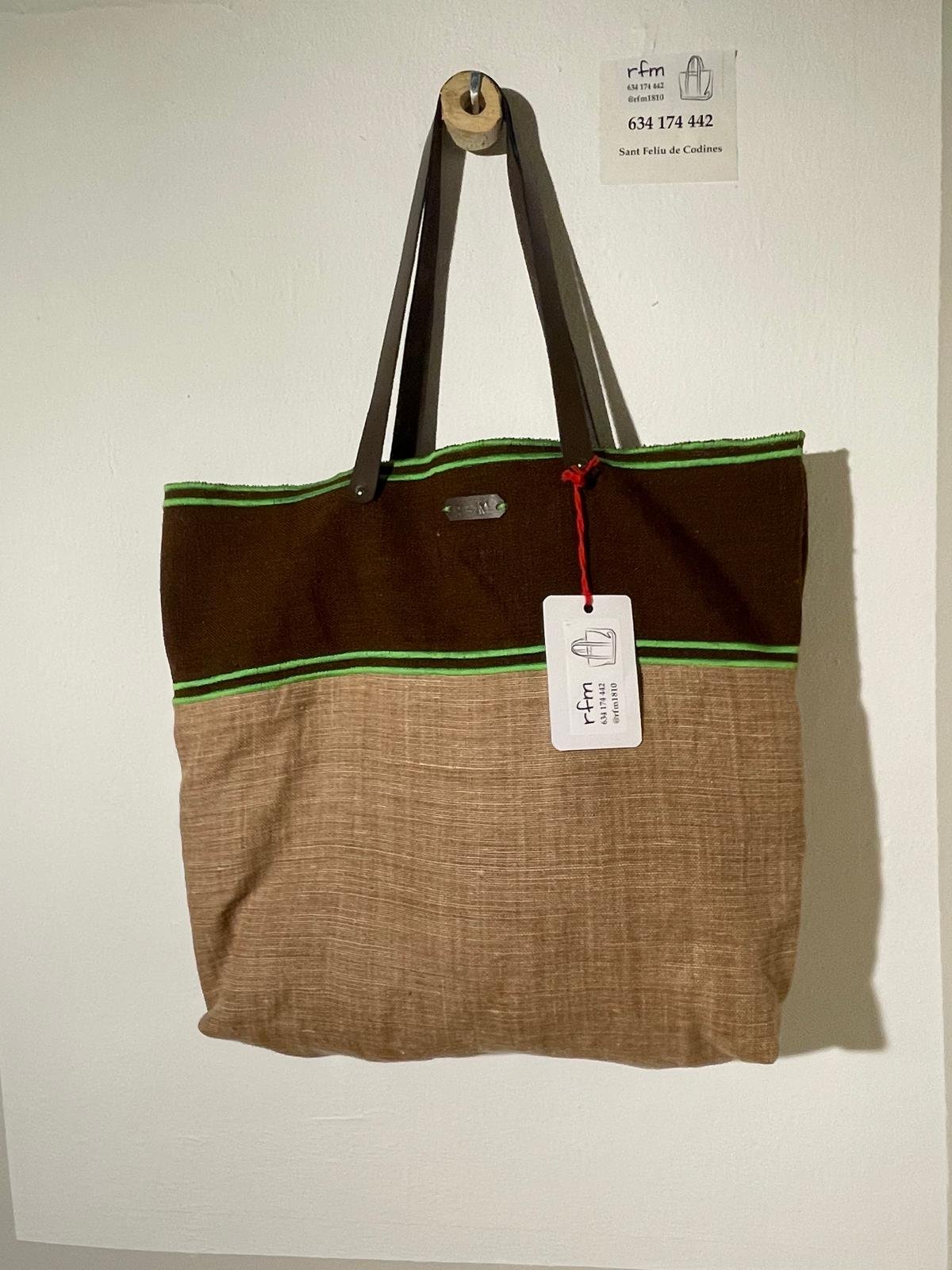 bolso lino beig y marrón