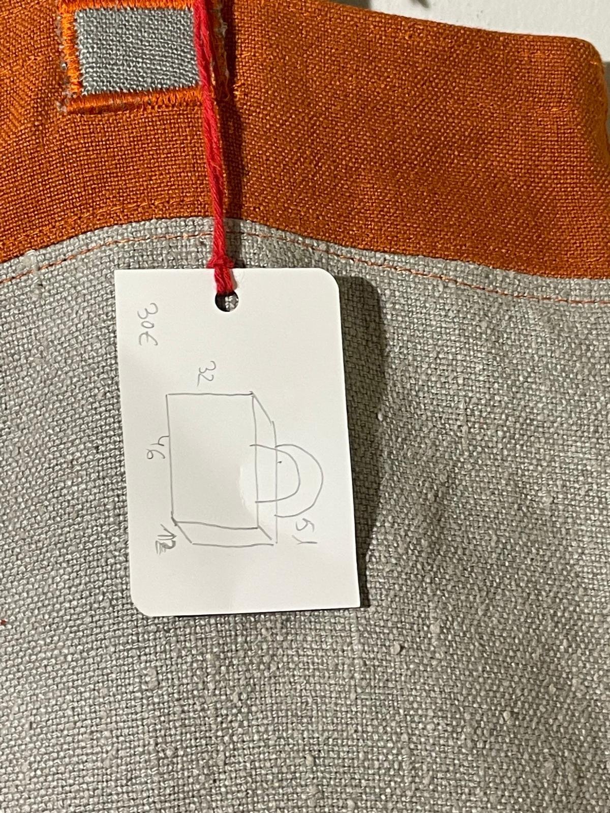 bolso lino gris y naranja combinado - Imagen 2