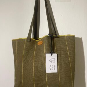 bolso lino verde con bordados amarillos